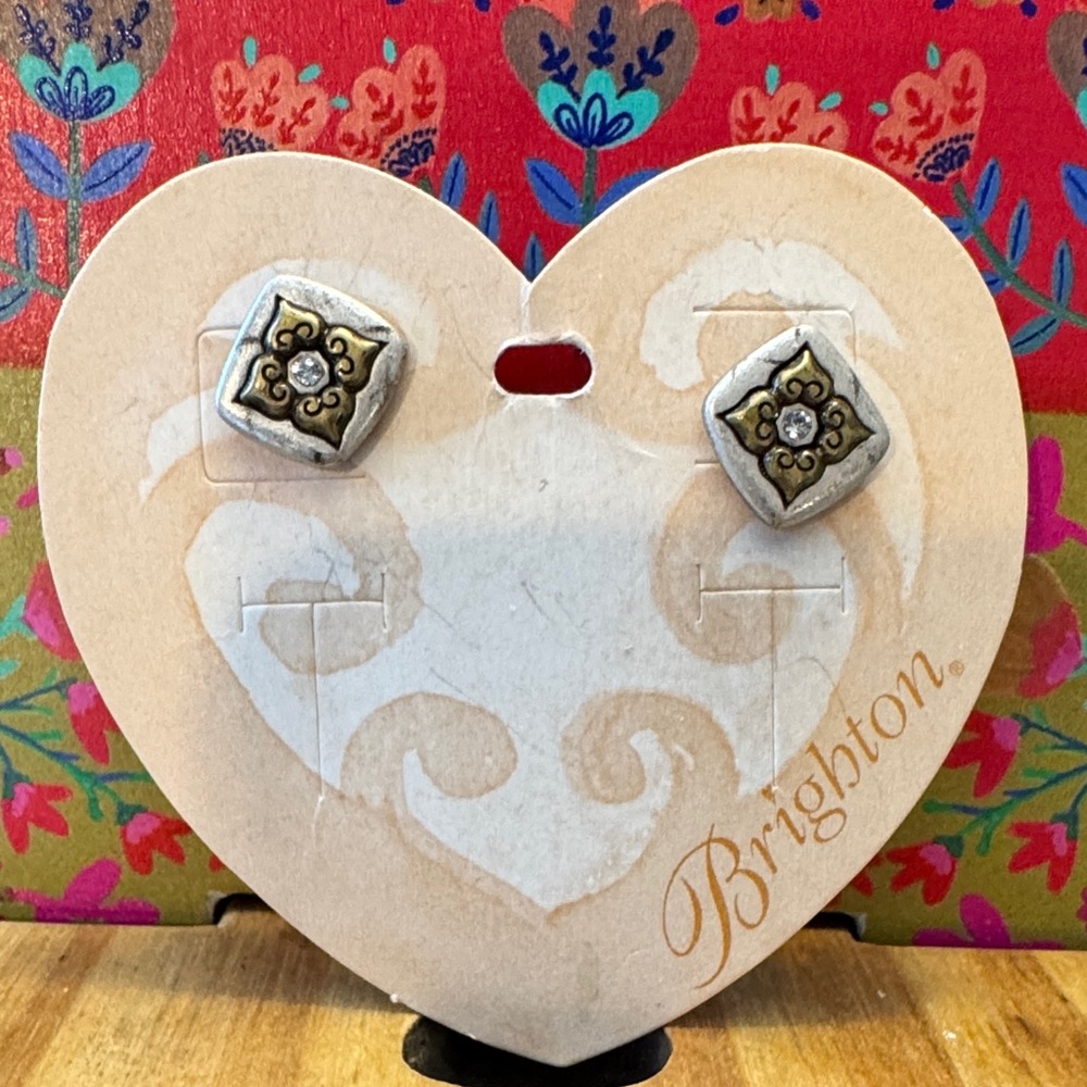 Brighton Art & Soul Gold and Silver Square Stud Earrings
